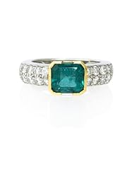 Diamond and Emerald Platinum and 18k Yellow Gold Ring