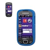 New Fashionable Perfect Fit Soft Silicon Gel Protector Skin Cover (Faceplate/Snap On) Rubber Cell Phone Case with Screen Protector for Samsung SCH-R860 Caliber MetroPCS - Navy