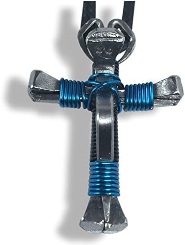5 Nail Horseshoe Nail Cross Necklace - Black/Blue