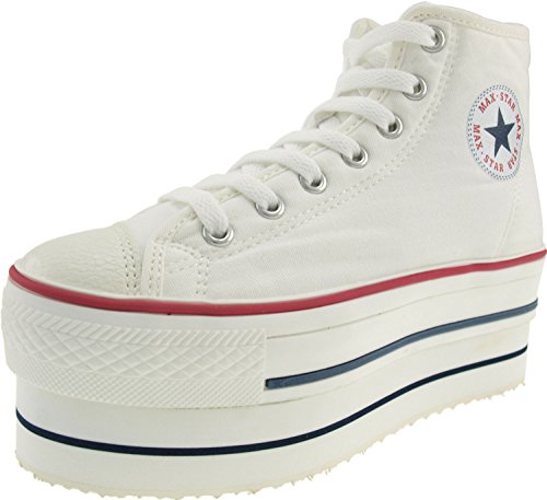 Maxstar Women's CN9 7 Holes Double Platform Canvas High Top Sneakers
