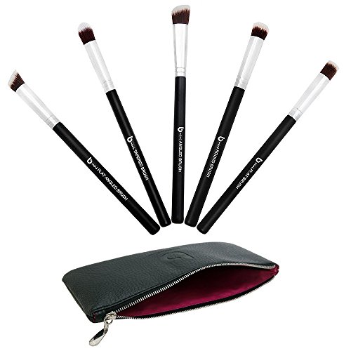 mini Kabuki Makeup Brush Set with Free Case: Includes Blending, Concealer, Contouring, Mineral & Tapered Blending Brushes Best for Eyes (Small, Synthetic)