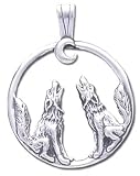 Solid Sterling Silver Wolves Charm
