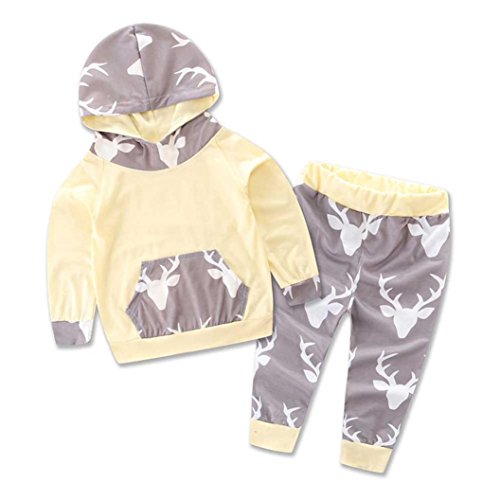 AMA(TM) Toddler Baby Girl Boy Deer Hooded Blouse Tops+Pants Outfits Set