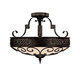 Capital Lighting 3615RI River Crest Collection 4-Light Semi-Flush, Rustic Iron Finish with Rust Scavo Glass