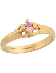 10k Real Yellow Gold Pink CZ Pretty Baby Girls October Birthstone Ring