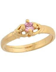 14k Real Yellow Gold Pink CZ Pretty Baby Girls October Birthstone Ring