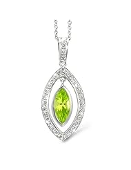 Twin Marquis Diamond Pendant In 18K White Gold With A 0.50 ct. Genuine Peridot Center Stone.