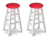 2 Natural White 29" Custom Specialty Man Cave Barstools with Red Vinyl Upho ....