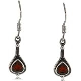 Ladies Sterling Silver Fancy Garnet Gemstone Earrings