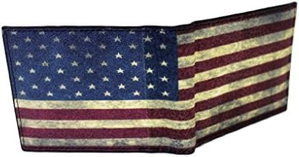 Men's Bi-fold Genuine Black Leather Wallet American Flag