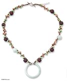 Jade and wood necklace, 'Nature's Embrace' 0.5 W 25.8 L