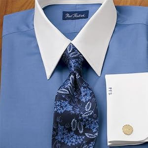 Click here to buy Solid Cotton Pinpoint Oxford White Collar and White French Cuff Dress Shirt by Paul Fredrick.