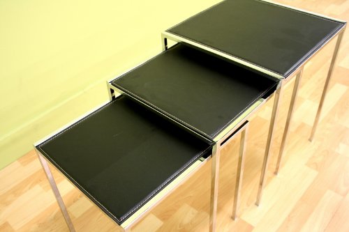 Deo Black Leather Stacking Nesting Table white stitching