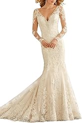 Sexy V-neck Applique Lace Tulle Mermaid Floral Print Cocktail Long Sleeves Evening Dress/Homecoming Dress/Prom Dress 