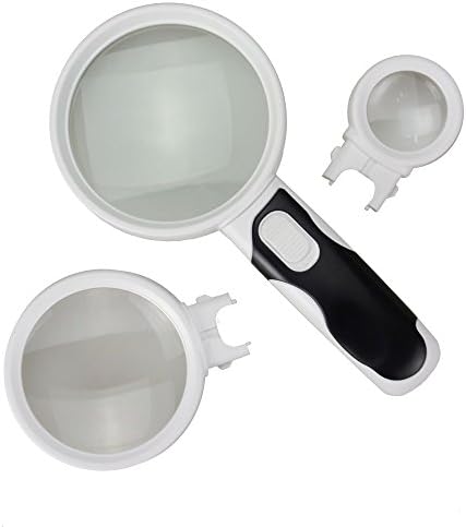Magnifying Glass Illuminated LED Handheld Set 2.5X 5X 16X Magnification Power Magnifier for Senior Reading Computer Repair Newspaper Articles Stamps Maps and Hobbies