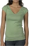 Bella Ladies Sheer Rib Cap Sleeve Deep V-Neck T-Shirt. 8705
