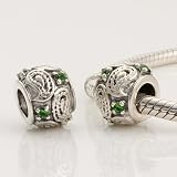 925 Sterling Silver Leaf with Emerald CZ Czech Crystal Charms/beads for Pandora, Biagi, Chamilia, Troll and More Bracelet