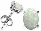 1.40 cts Genuine Oval Opal Earrings - 14kt White or Yellow Gold LIFETIME WARRANTEE