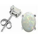 1.40 cttw Genuine Oval Opal Earrings - 14kt White or Yellow Gold LIFETIME WARRANTY