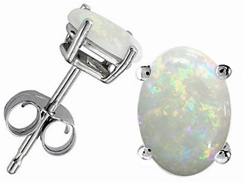 1.40 cts Genuine Oval Opal Earrings - 14kt White or Yellow Gold LIFETIME WARRANTEE