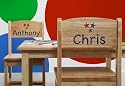 Personalized Natural Aspen Table & 2 Chair Set - Print Marker Print Color Blue - Art Tiara