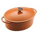 Rachael Ray 5-1/4-Quart Cast-Iron Covered Oval Casserole, Orange