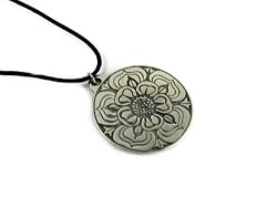 Tudor Rose Talisman Pewter Pendant on Corded Necklace
