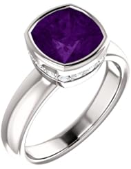 Platinum 8.00x8.00mm Antique Cushion Cut Amethyst and Diamond Ring -- LIFETIME WARRANTY