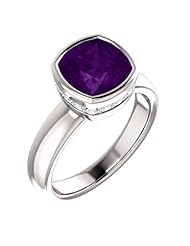 14K White Gold 8.00x8.00mm Antique Cushion Cut Amethyst and Diamond Ring -- LIFETIME WARRANTY