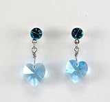 Swarovski Crystal Heart Stud Dangle Earring- Aquamarine 10mm