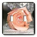 Beverly Turner Birthday Photography - Peach Rose with Vase Happy Birthday - Light Switch Covers - double toggle switch