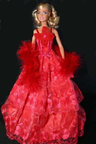 Red Ruffled Barbie Sized Doll Party Dress