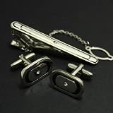 Cb1121 Fashionon Designer Ova Contemporar Tie Clip Silver Silver Tie Clip and Cufflinks Set with Gift Box