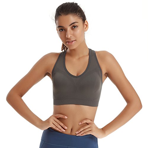YAHA Women's Sports Bra Racerback Yoga Workout Bra (M, Gray)