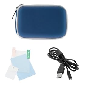 GTMax Blue Zipper Pouch Case + Data Cable Cord + LCD Screen Protector for Nikon COOLPIX S6400, S4100, S3100, S6100, L24, S6200, S6300, S4300, S3300; Olympus VR-310, VG-140, VG-120, VR-350