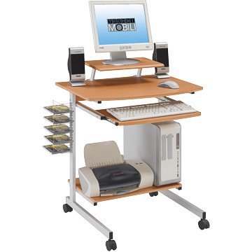Compact Computer Desk Cart (LIGHT WOOD COLOR)