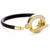 nOir Black Leather With Gold-Tone Toggle Bracelet