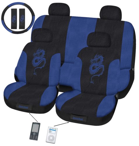 Dragon 11 Pc Seat Cover Set Ipocket Blue Car Truck Universal Bucket Seat Cover 1995 Thru 2008 Honda Civic Accord Toyota Chevrolet Ford Nissan