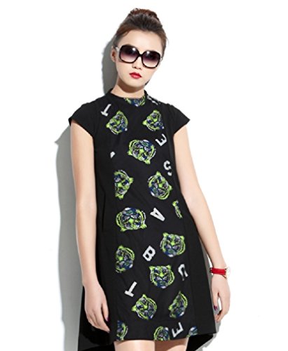 【ARINCO】 タイガー プリント ワンピース 半袖 キュート フレア レディース S M L 春 夏