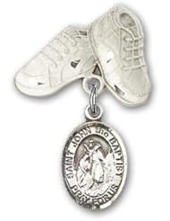 Sterling Silver Baby Badge with St. John the Baptist Charm and Baby Boots Pin