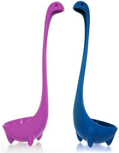 Wishstone Happy Nessie Cute Dino Shaped Soup Ladle Set Of 2 - Dark Blue And Pink (Purple) Food-Safe 100% Nylon Dishwasher Safe Loch Ness Monster Stands Upright Cookware Tableware Kitchen