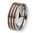 Brown Enamel Flat Polished Titanium Ring (8.0 mm) - Sizes 6-13