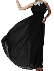 Flared-Skirt Cocktail Floor Length Chiffon Halter Fitted Lace Evening Dress/Prom Dress/Party Dress/Tunic/Maxi Dress 