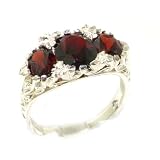 Large High Quality Solid Sterling Silver Natural Garnet Victorian Designed Ring - Finger Sizes 5 to 12 Available