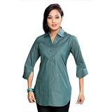 Plain Cotton Tunic Top 3/4 Sleeve Dress