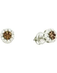 0.50 Carat (ctw) 14k White Gold Round Brown & White Diamond Ladies Cluster Flower Stud Earrings