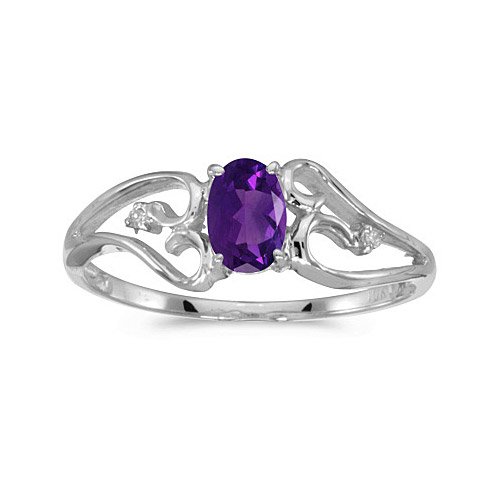 14k White Gold Oval Amethyst And Diamond Ring