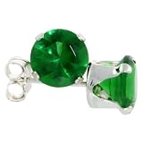 Sterling Silver Emerald Green 1 Carat Size (each) Brilliant Cut CZ Stud Earrings