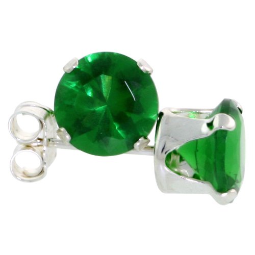 Sterling Silver Emerald Green 1 Carat Size (each) Brilliant Cut CZ Stud Earrings