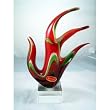 Murano Glass Vase Mouth Blown Art Red Tri-Flame Burning Sculpture X1287